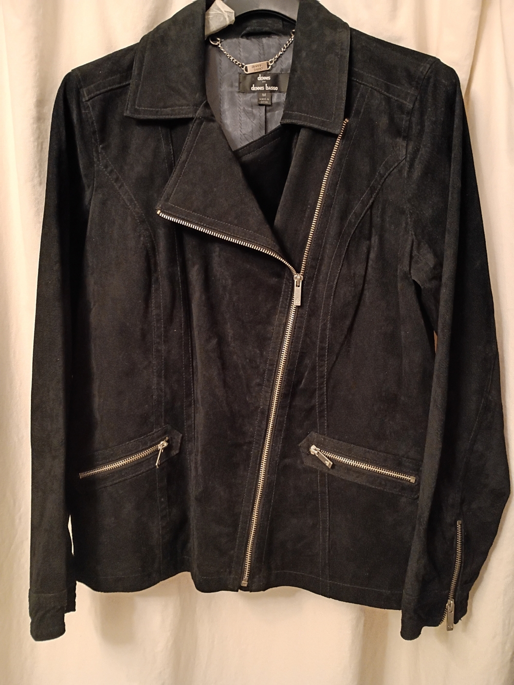 Dennis Basso Black Suede  Zip Leather Moto Jacket